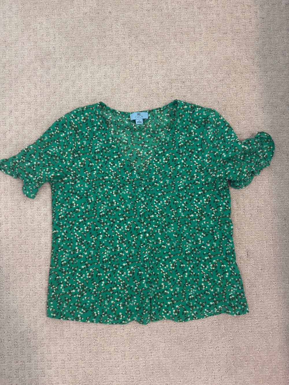 CeCe Green Floral Short Sleeve Blouse